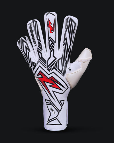 backhand view of Kaliaaer red and black junior goalkeeper gloves