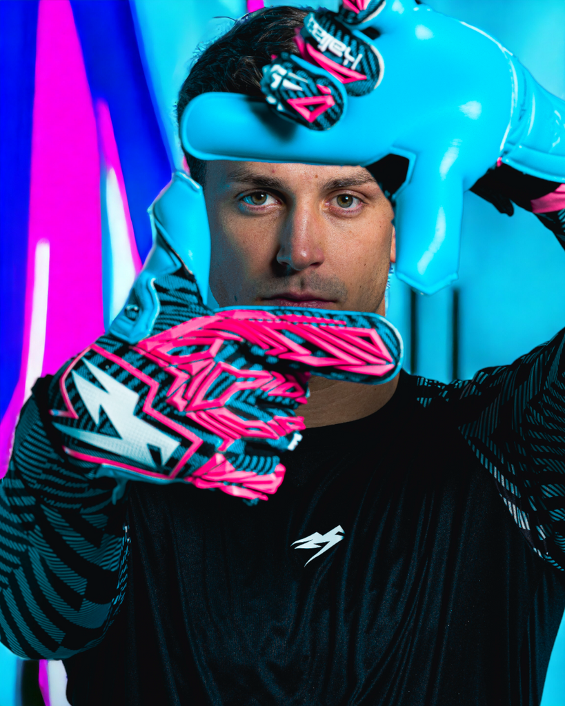 Kaliaaer PWR PRO Pink and Blue Goalkeeper Gloves