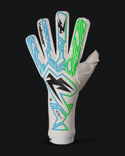 Green and blue strapless goalkeeper gloves
