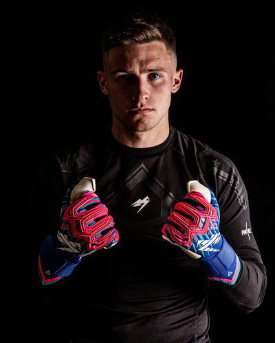 Man wearing goalkeeper gloves