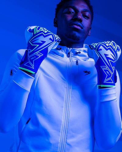 man wearing kaliaaer Azure Neo goalkeeper gloves