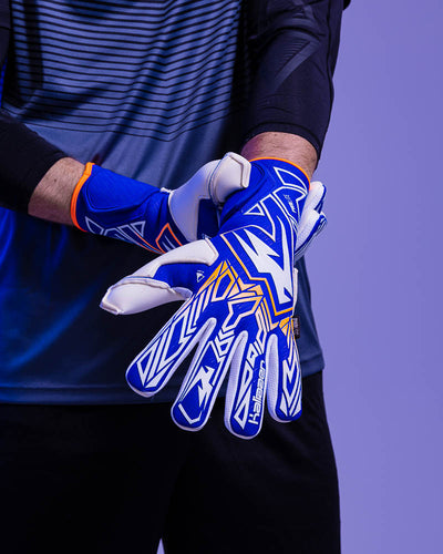 person holding wrists of kaliaaer touch feel goalkeeper gloves 