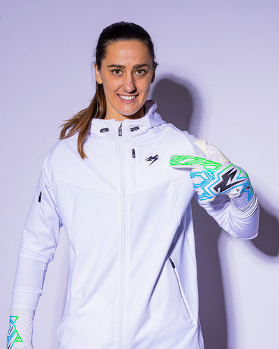 girl wearing kaliaaer green and blue strapless goalkeeper gloves